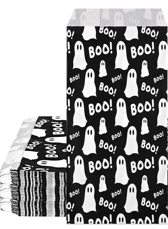 Bolsome 100Pcs Halloween Treat Bags Black White Boo Ghost Paper Goodie Candy Bags Halloween Party Favor Bags for Snacks Cookie Chocolate for Trick or Treat Party Supplies - Image 1